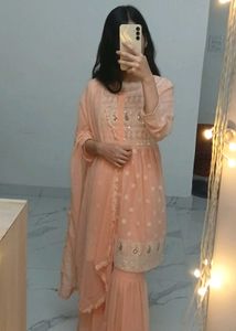 Peach Embroidered Gharara Suit
