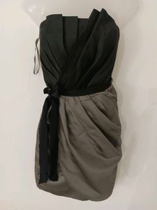 TAUP SATIN PLEAT DRAPE SHIFT DRESS