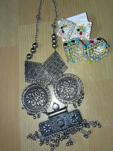 Earring And Boho Oxidised Necklace Combo