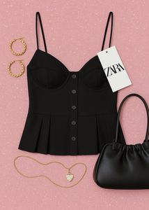 ZARA 🖤Black Button-Front Bustier Top