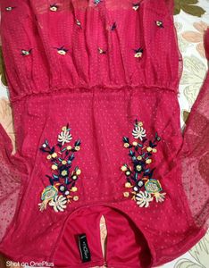 Pink Embroidered Mesh Dress