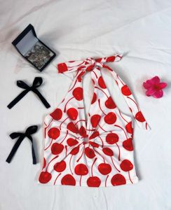 Cherry Print O-ring Halter top Made In Uk