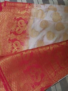Elegant White & Red Saree