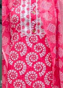 Pure Jaipuri Cotton Kurti Pant Dupatta Set