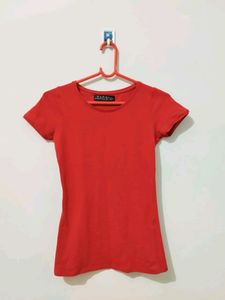 Zara Stretchable Red Rust T-Shirt
