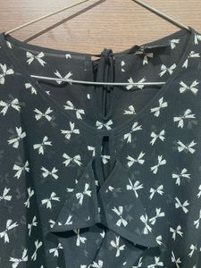 Bow Printed Ruffle Top