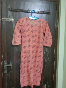 Peach Colour Pure Cotton Straight Kurti