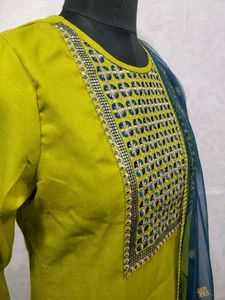 Stylish Green Embroidered Kurti with Dupatta