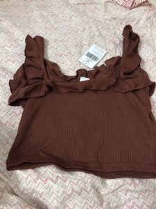 Ruffled Brown Crop Top