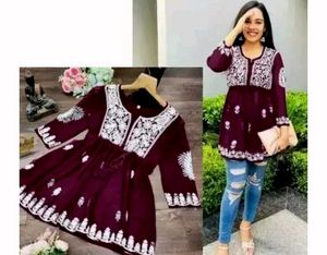 Purple Embroidered Tunic Top