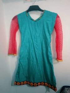 Stylish Teal &amp; Pink Kurti Top