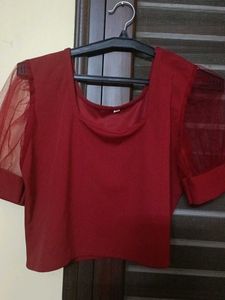 Maroon Sheer Sleeve Top