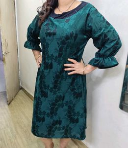 Bottle Green Floral Print Dress