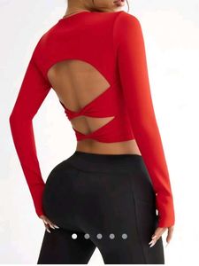 Red Long Sleeve Open Back Top