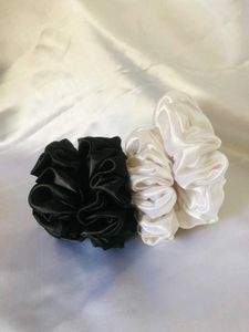 Black &amp; White Satin Scrunchie Set