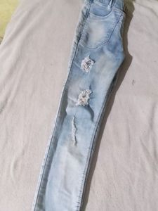 Damage Blue Cotton Jeans