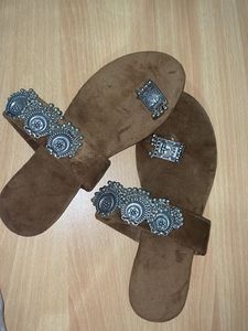 Brown Slides with Silver Accents