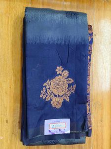 Elegant Navy Blue Saree with Floral Design