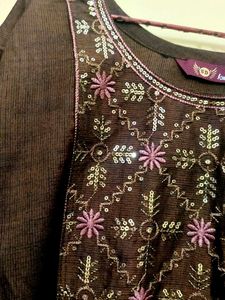 Brown Embroidered Kurta