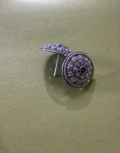 Red Stone Textured Silver Studs