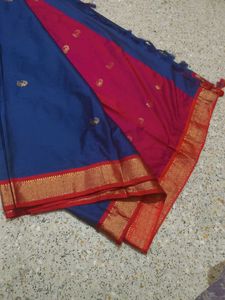 Blue &amp; Red Silk Saree