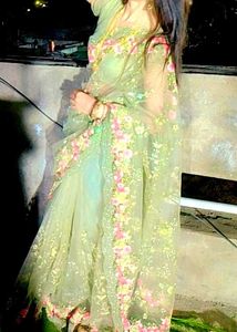 Elegant Partywere Green Floral Saree