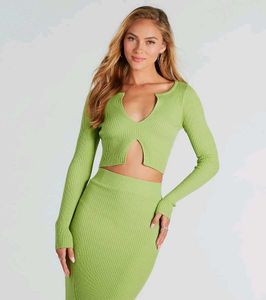 Green Ribbed Crop Top