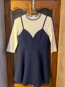 Pinstripe Dress with White Top