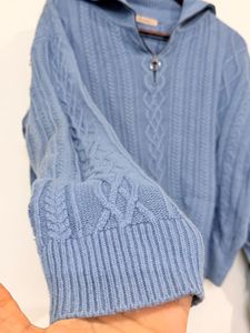 Blue Quarter Zip Knit Oversized Sweater