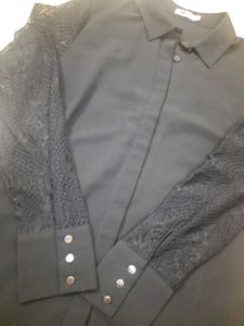 Black Lace Sleeve Top
