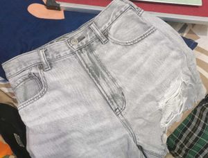 Distressed Denim Grey Shorts