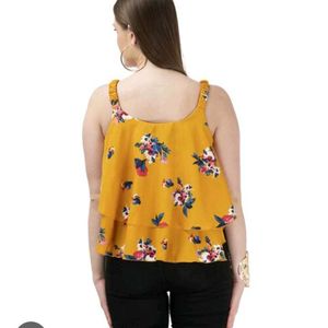 Floral Yellow Cold Shoulder Top