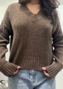 Brown Crop V Neck Cardigan