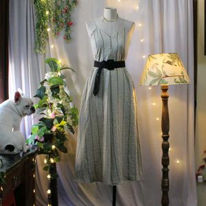 Stripped Midi Dress With Belt