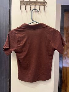Brown Ribbed Crop Top