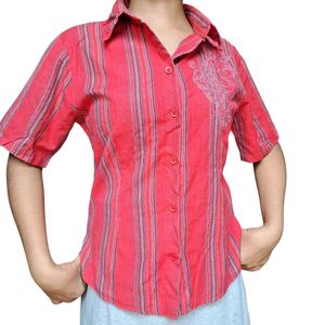 Vintage Red Striped Button-Down Shirt