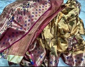Cream With Meroon Banaras Silk Saree🥰