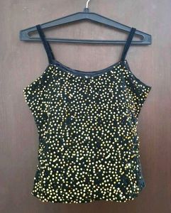 Black &amp; Gold Sequin Velvet Cami Top (S)