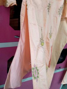 Peach Embroidered Long Frock With Suit