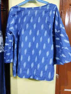 Short Blue Top with Umbrella Sleeves