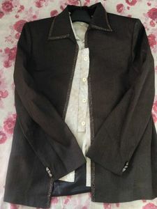 Brown Beaded Trim Blazer