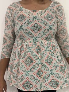 Anouk White & Blue Geometric Print  Peplum Top