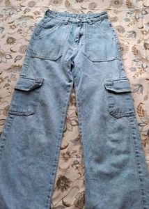 Light Wash Denim Cargo Pants