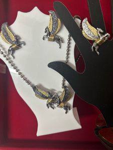Horse Pendant Set Dual Tone With Ring