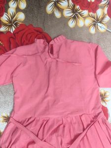Women Solid Cotton Rayon Anarkali Kurta (Pink)