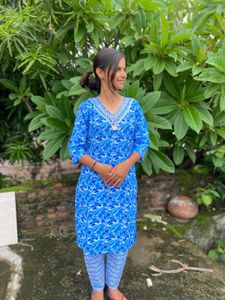 Women Blue Kurta Set , For Daily | Office| Festiva