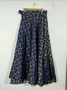 Navy Blue With Gold Zari Printed Ethnic Skirt (Women)