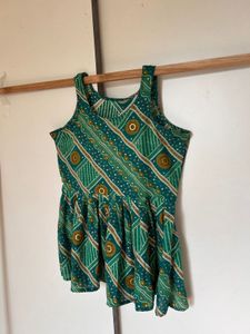 Green Printed Sleeveless Dress