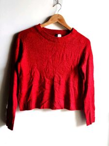 Red Sweet Cropped Pullover Sweater