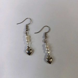 Handmade Beaded Earrings with Silver Heart